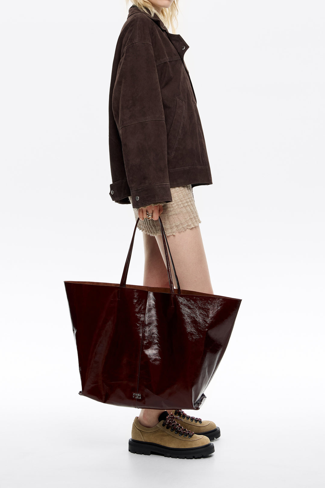 Chestnut leather maxi shopper bag