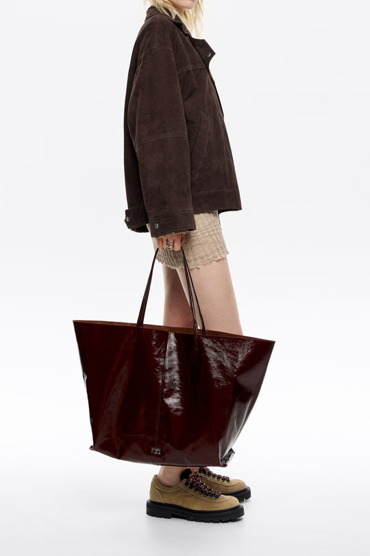 Chestnut leather maxi shopper bag