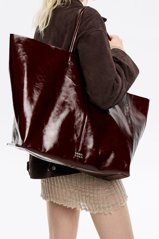 Chestnut leather maxi shopper bag