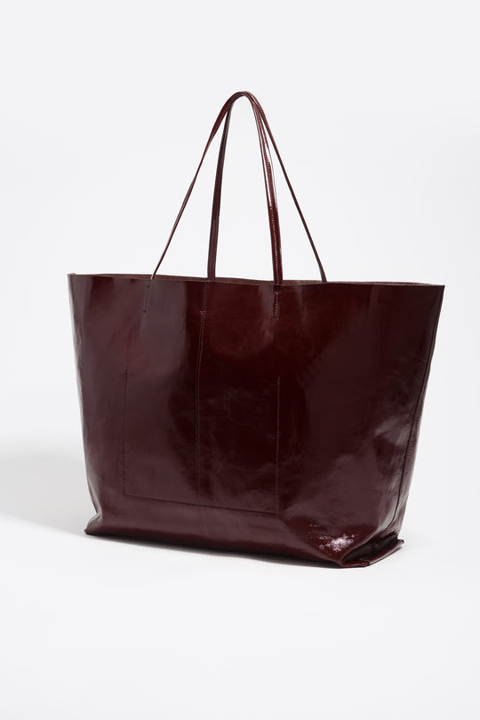 Chestnut leather maxi shopper bag