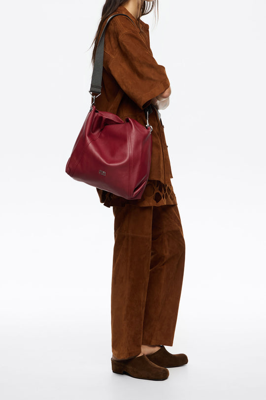 Medium red leather Paper bag