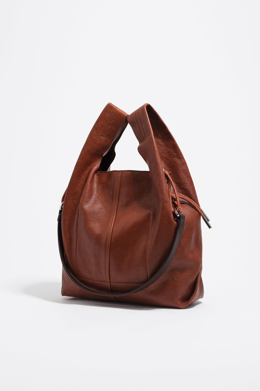 Medium dark tan leather Paper bag