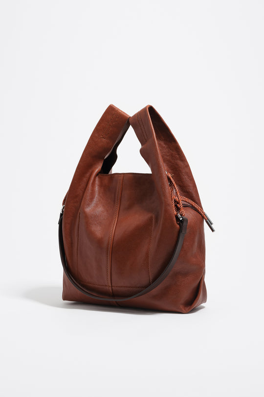 Medium dark tan leather Paper bag