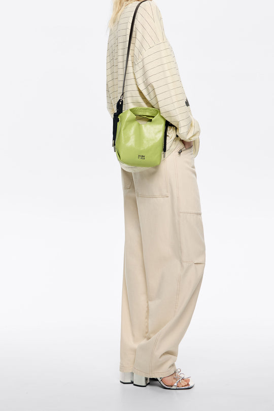 Lime leather mini Paper bag