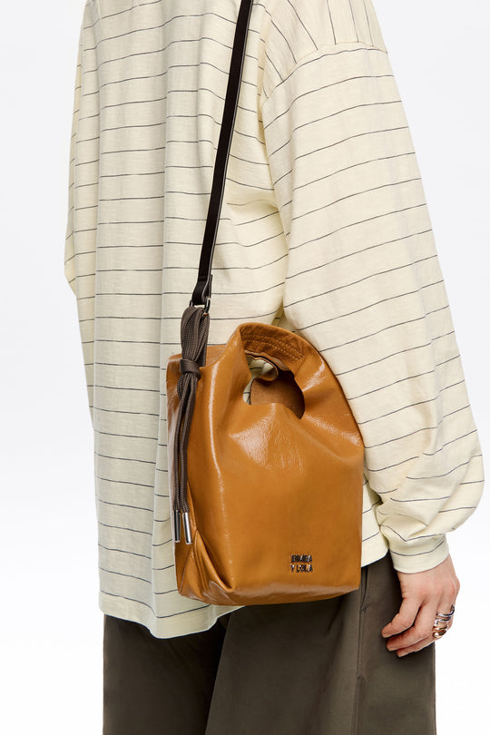 Caramel leather mini Paper bag