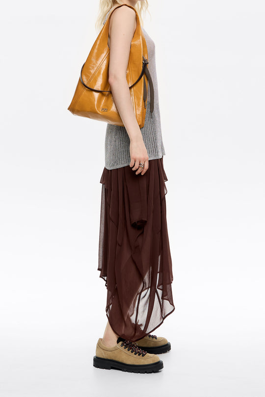 Large chestnut leather Paper bag