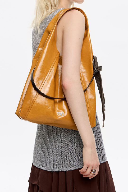 Large chestnut leather Paper bag