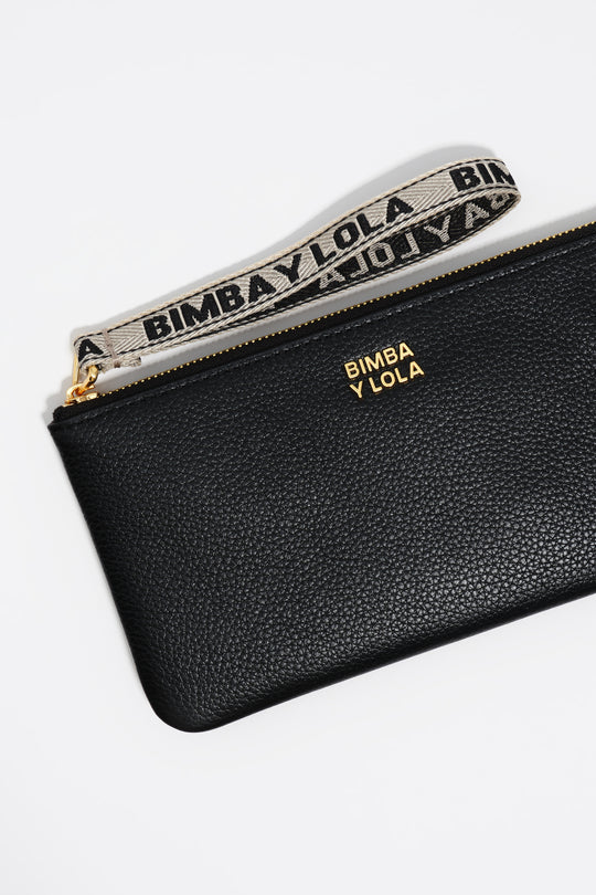 Large black leather purse