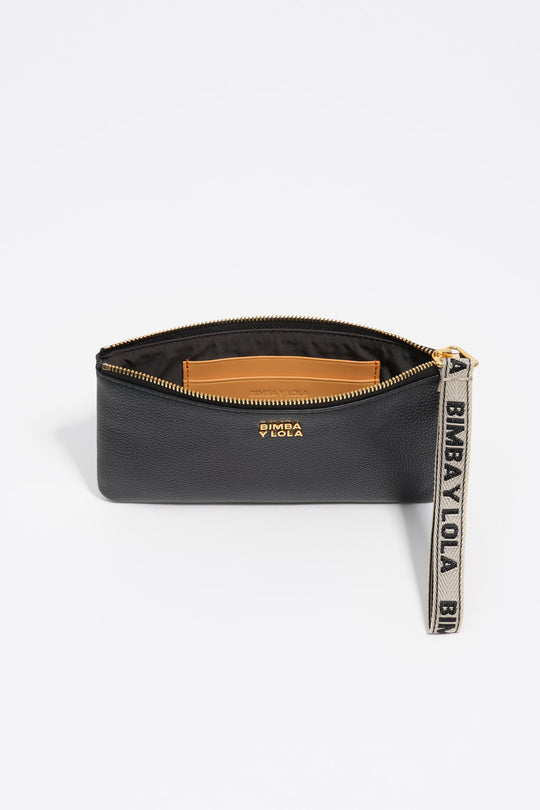 Large black leather purse