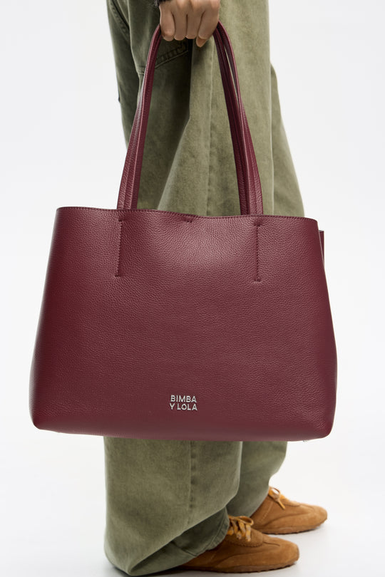 Burgundy leather shopper bag