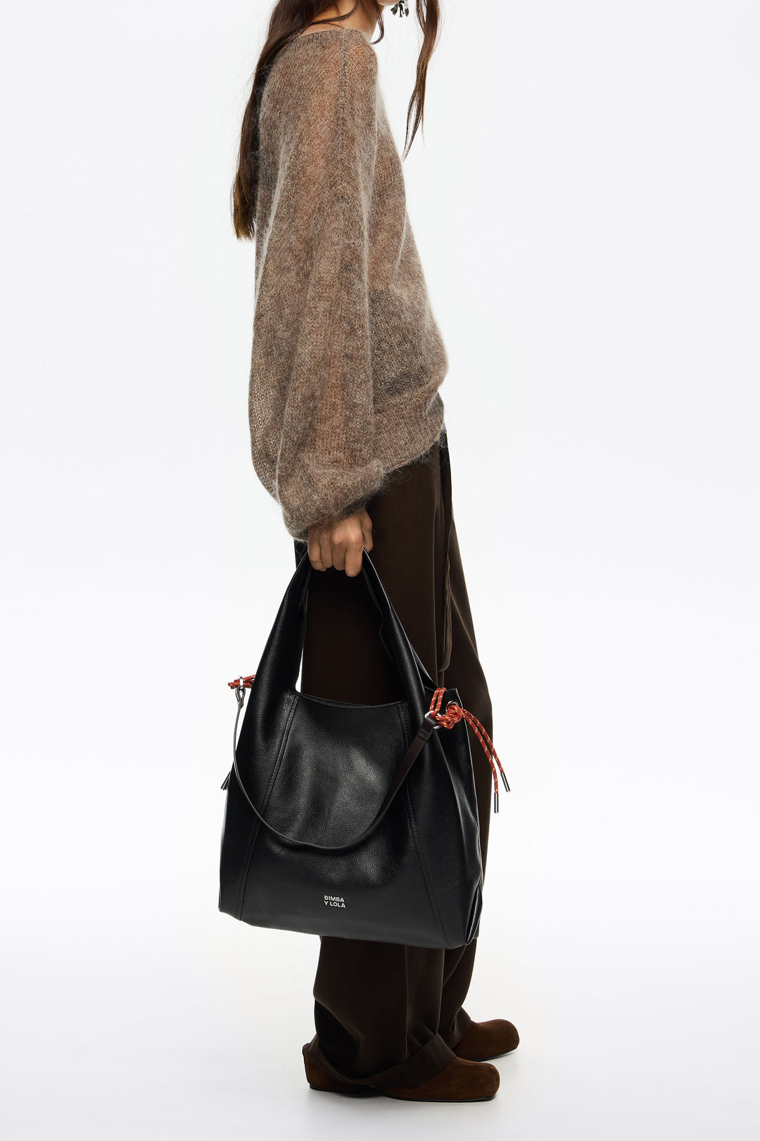 Large black leather Paper bag