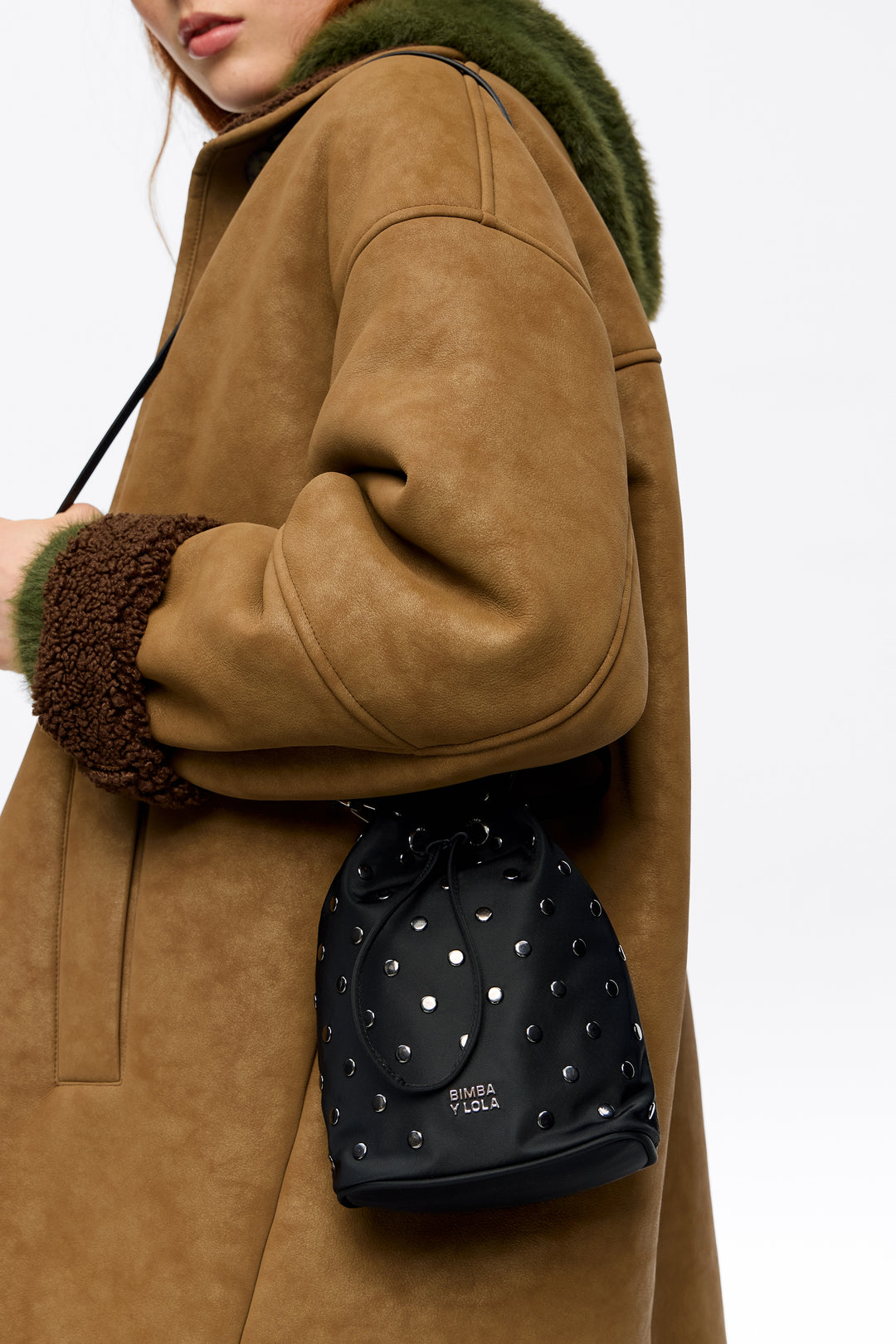 Black nylon mini bucket bag