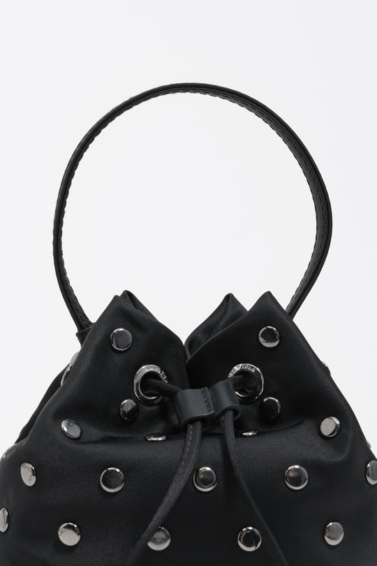 Black nylon mini bucket bag