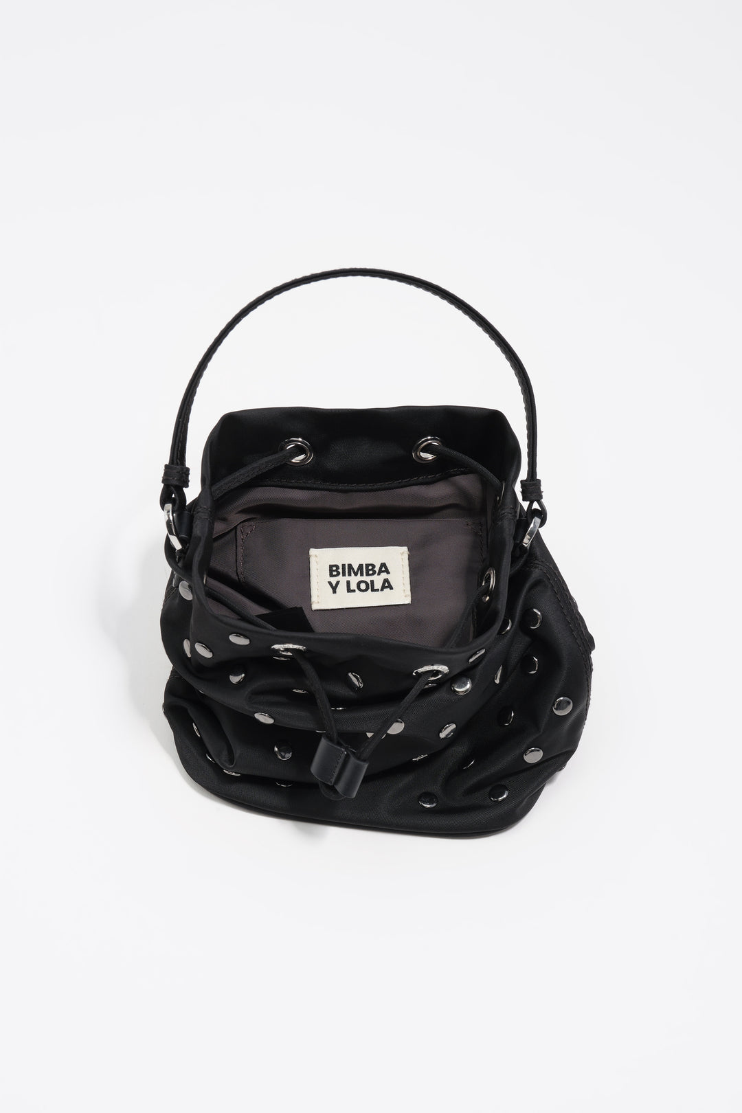 Black nylon mini bucket bag