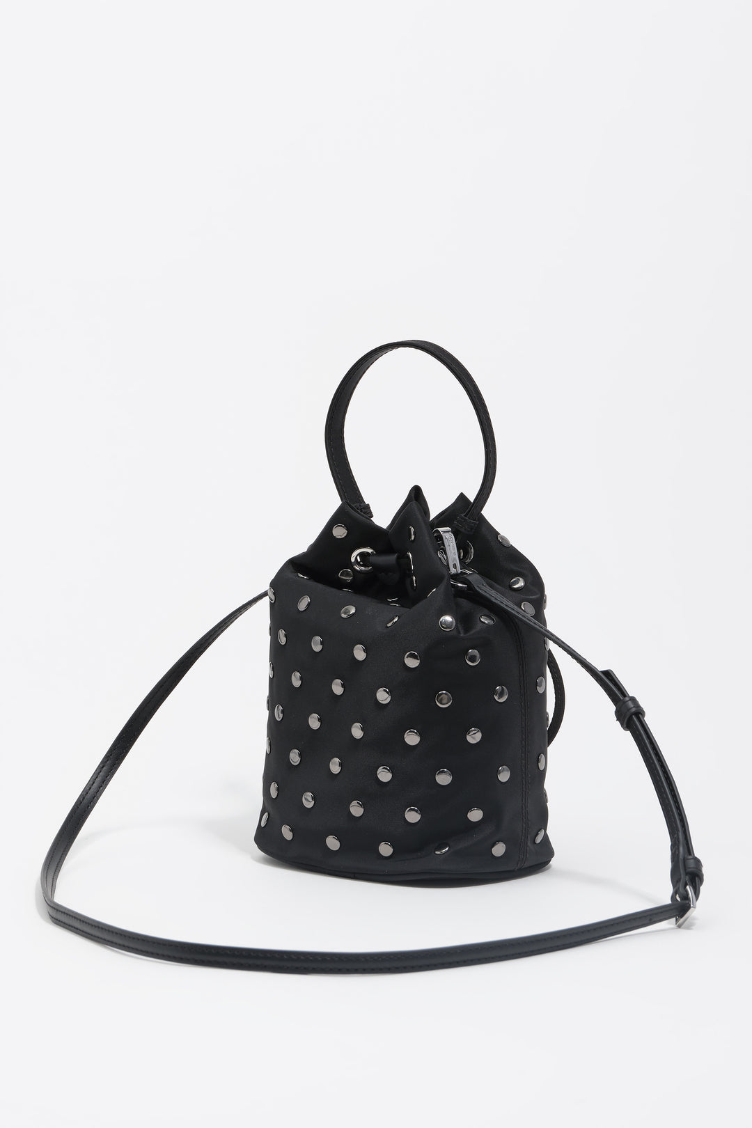 Black nylon mini bucket bag