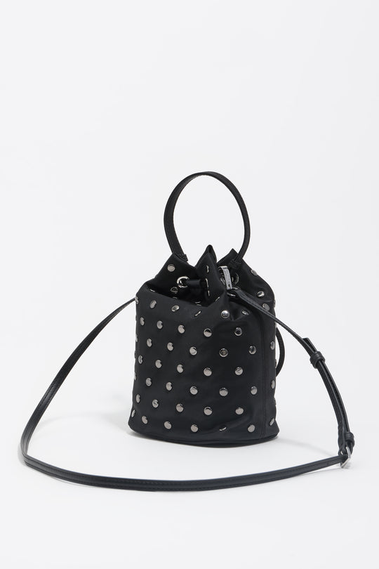Black nylon mini bucket bag