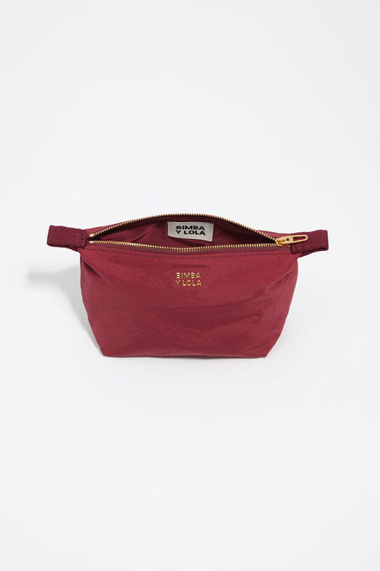Small burgundy nylon Trapecio make-up case