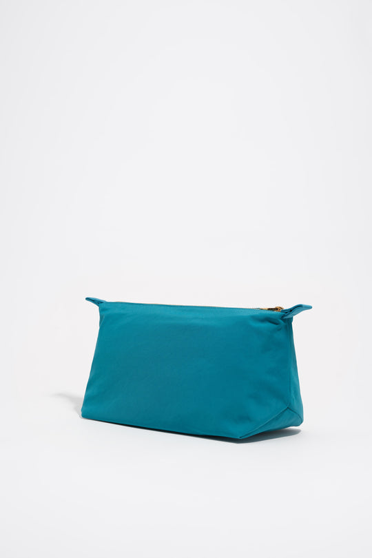 Large lagoon blue nylon Trapecio make-up case