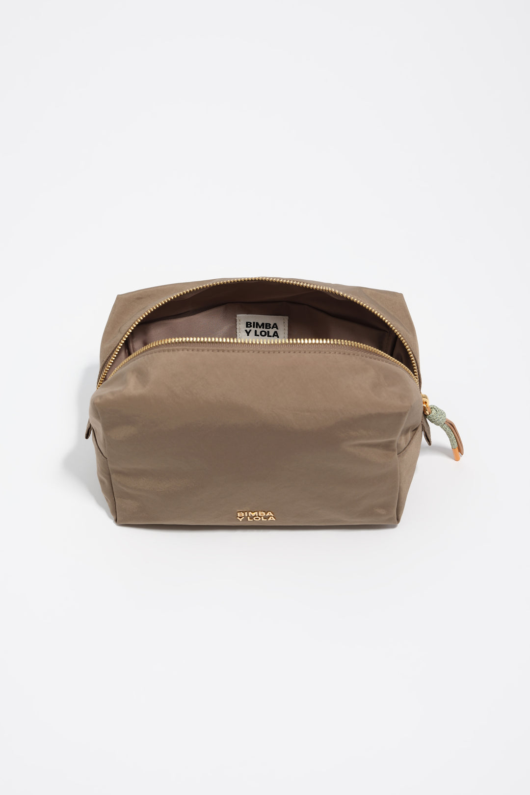Large khaki brown nylon make-up case