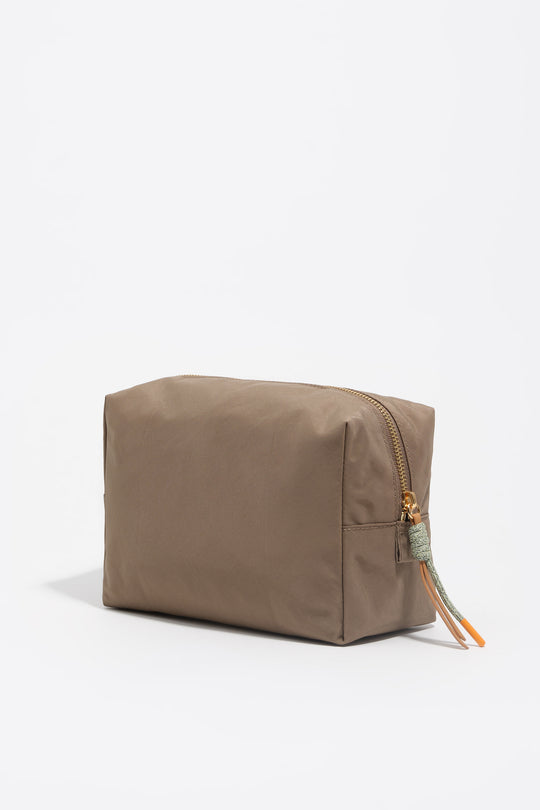 Large khaki brown nylon make-up case