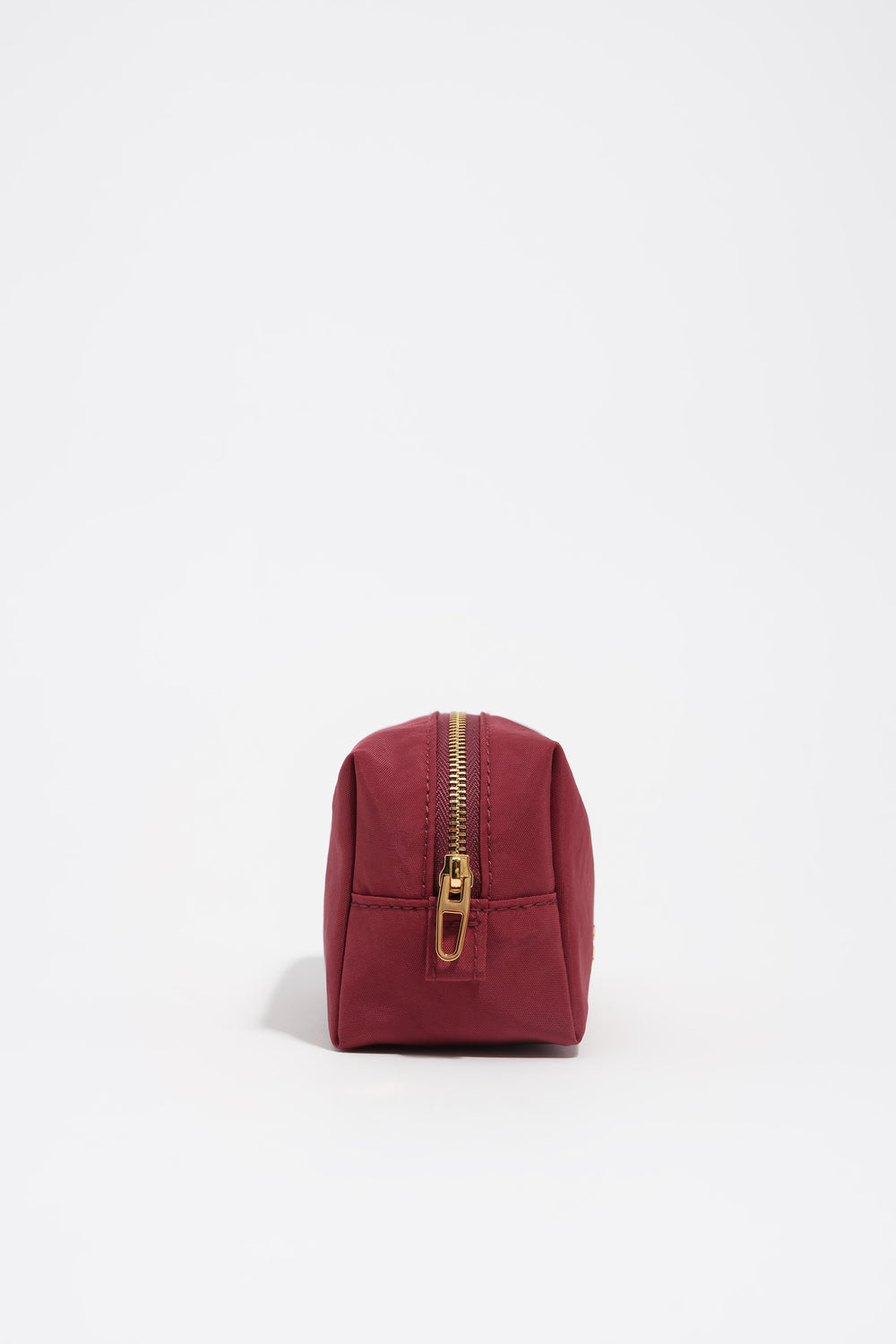 Small burgundy nylon make-up case