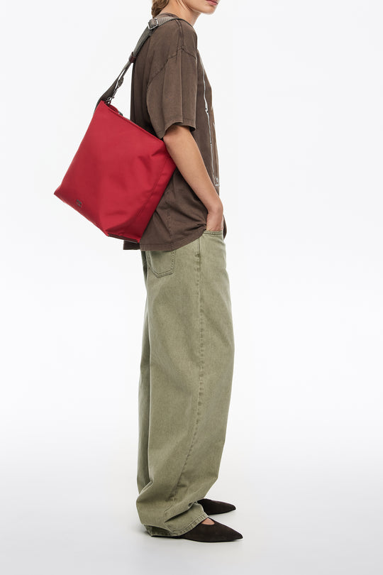 Large dark red gabardine Carlino bag