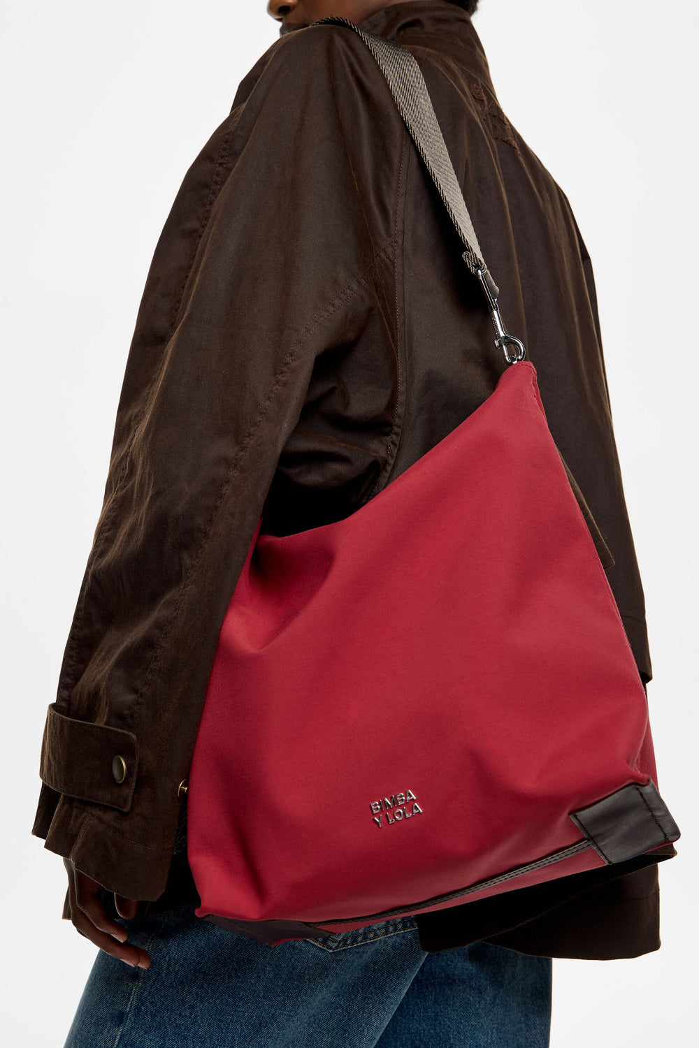 Large dark red gabardine Carlino bag