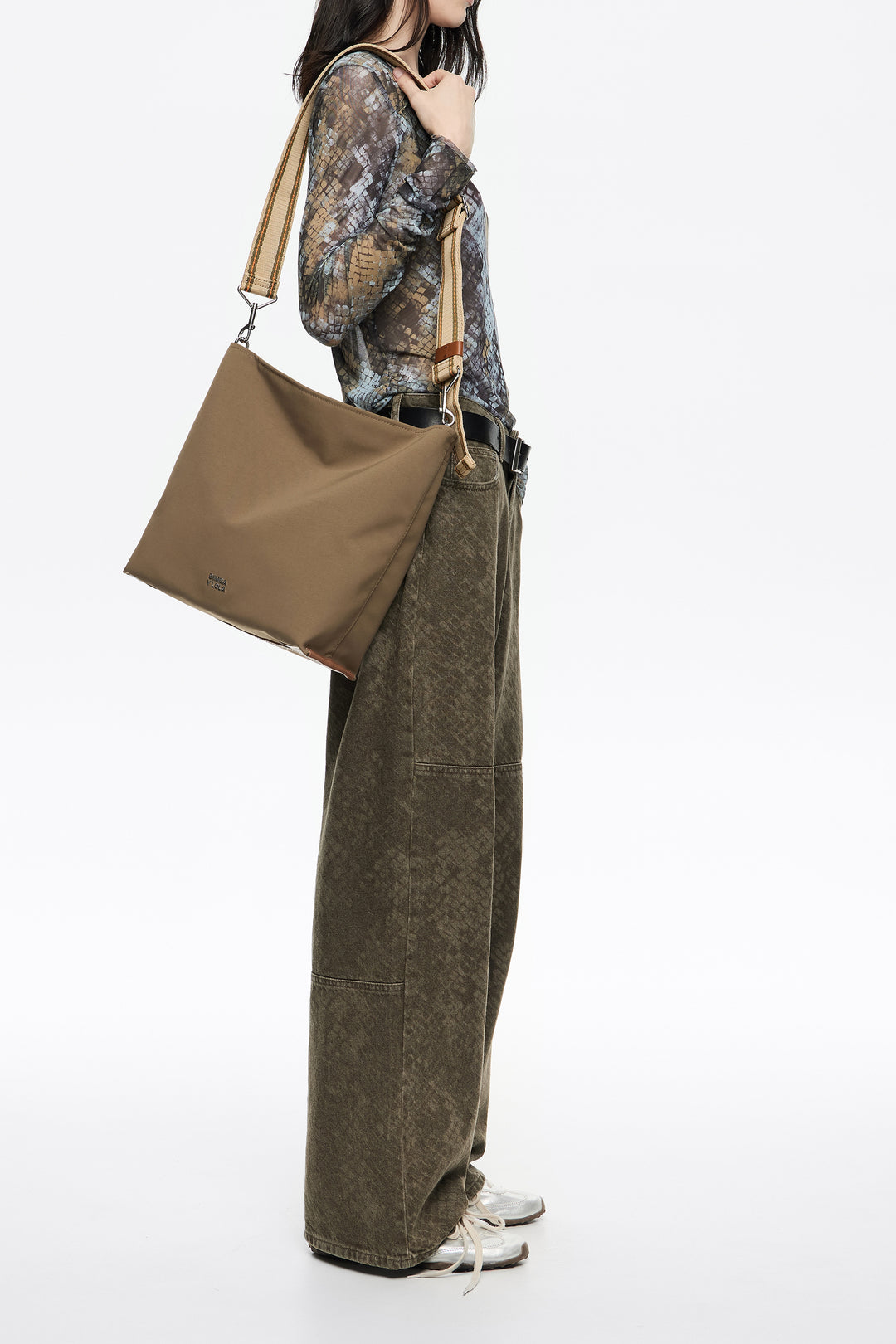 Large olive nylon Carlino bag