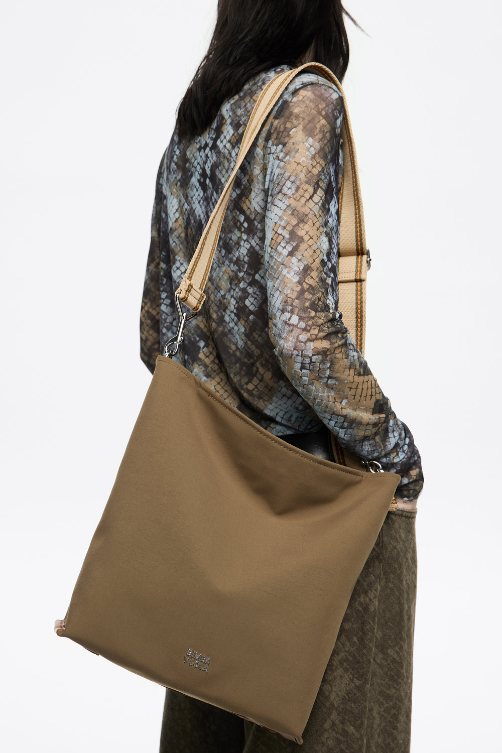 Large olive nylon Carlino bag