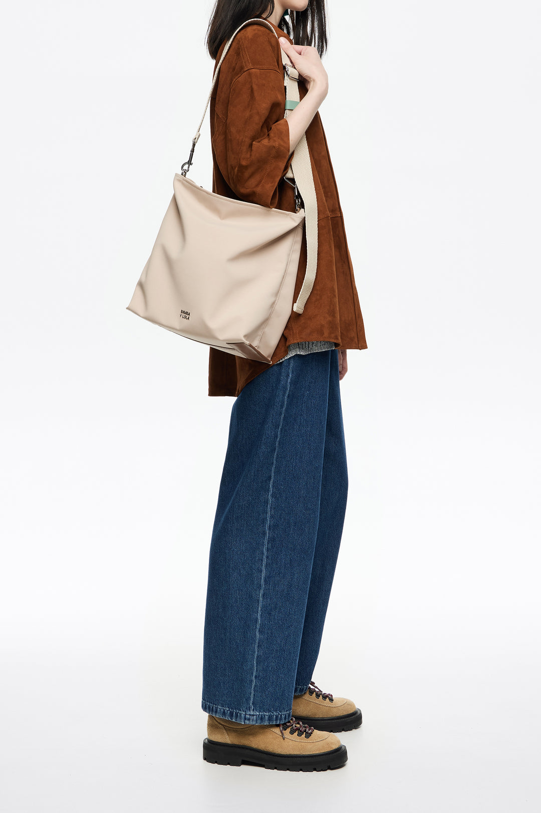 Large sand gabardine Carlino bag