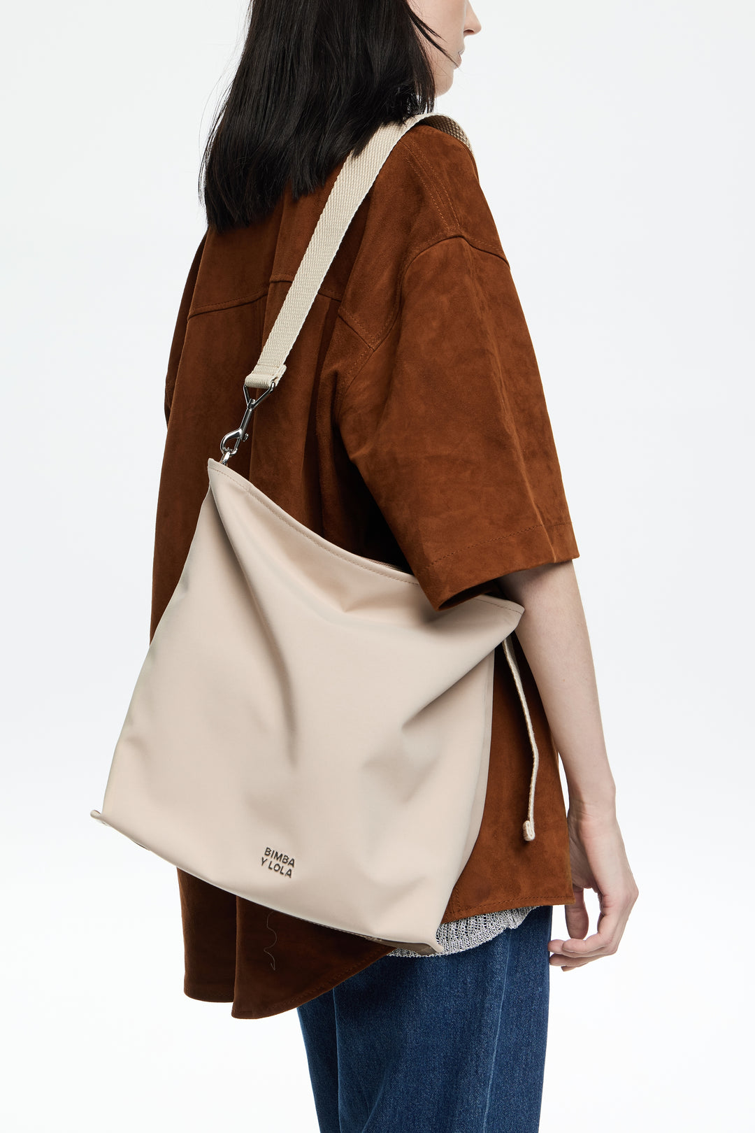 Large sand gabardine Carlino bag