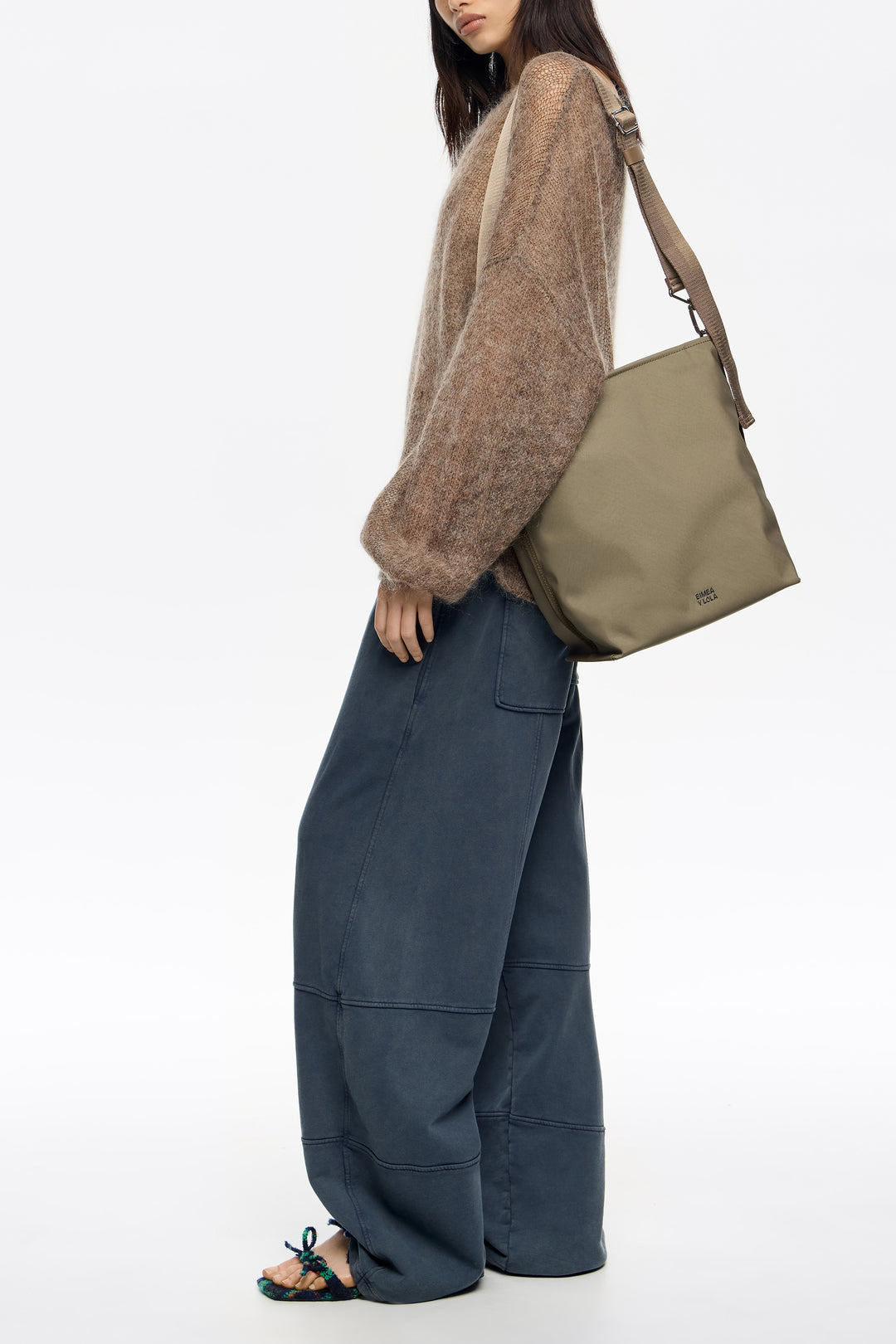 Large taupe nylon Carlino bag