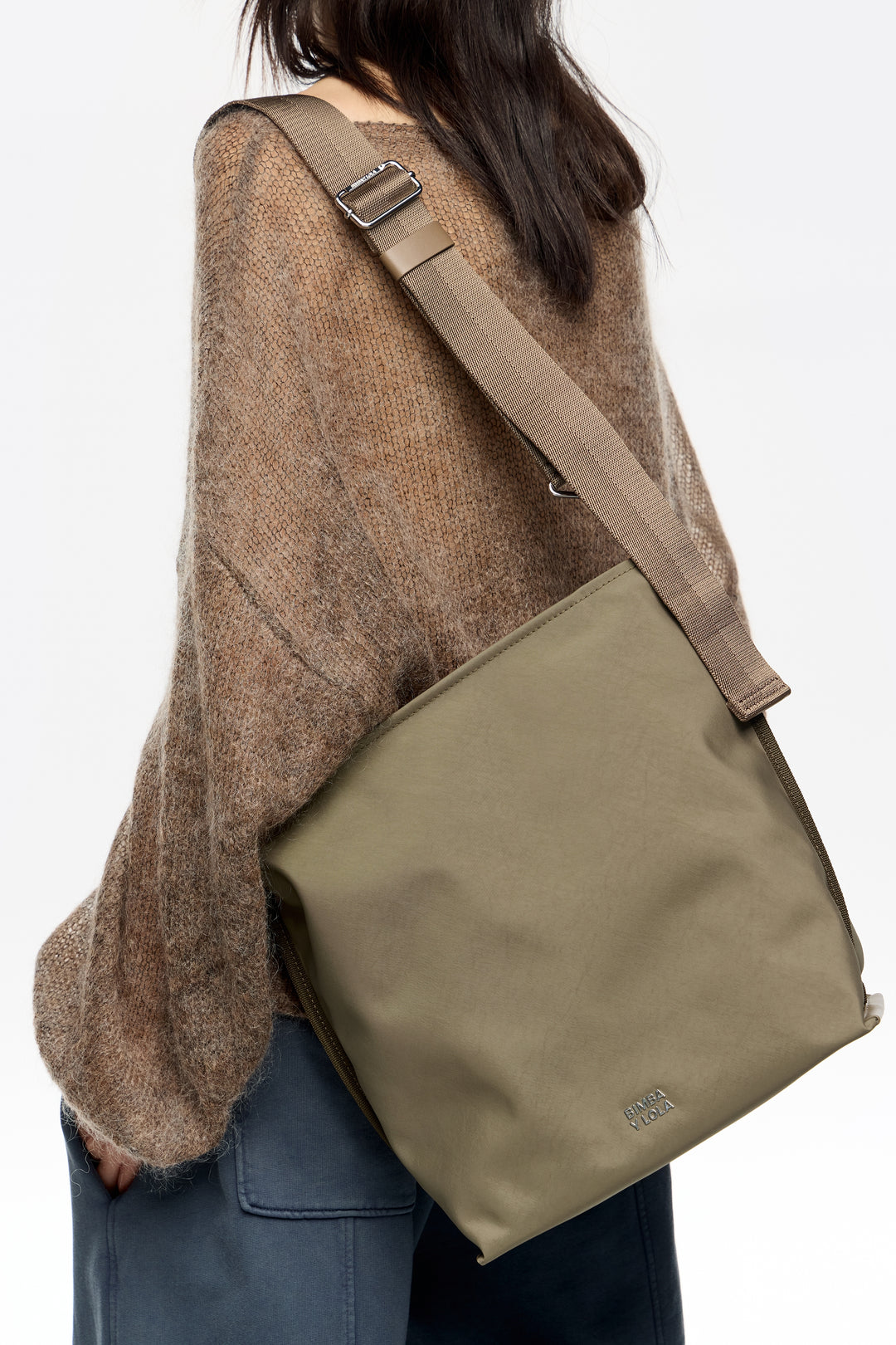 Large taupe nylon Carlino bag