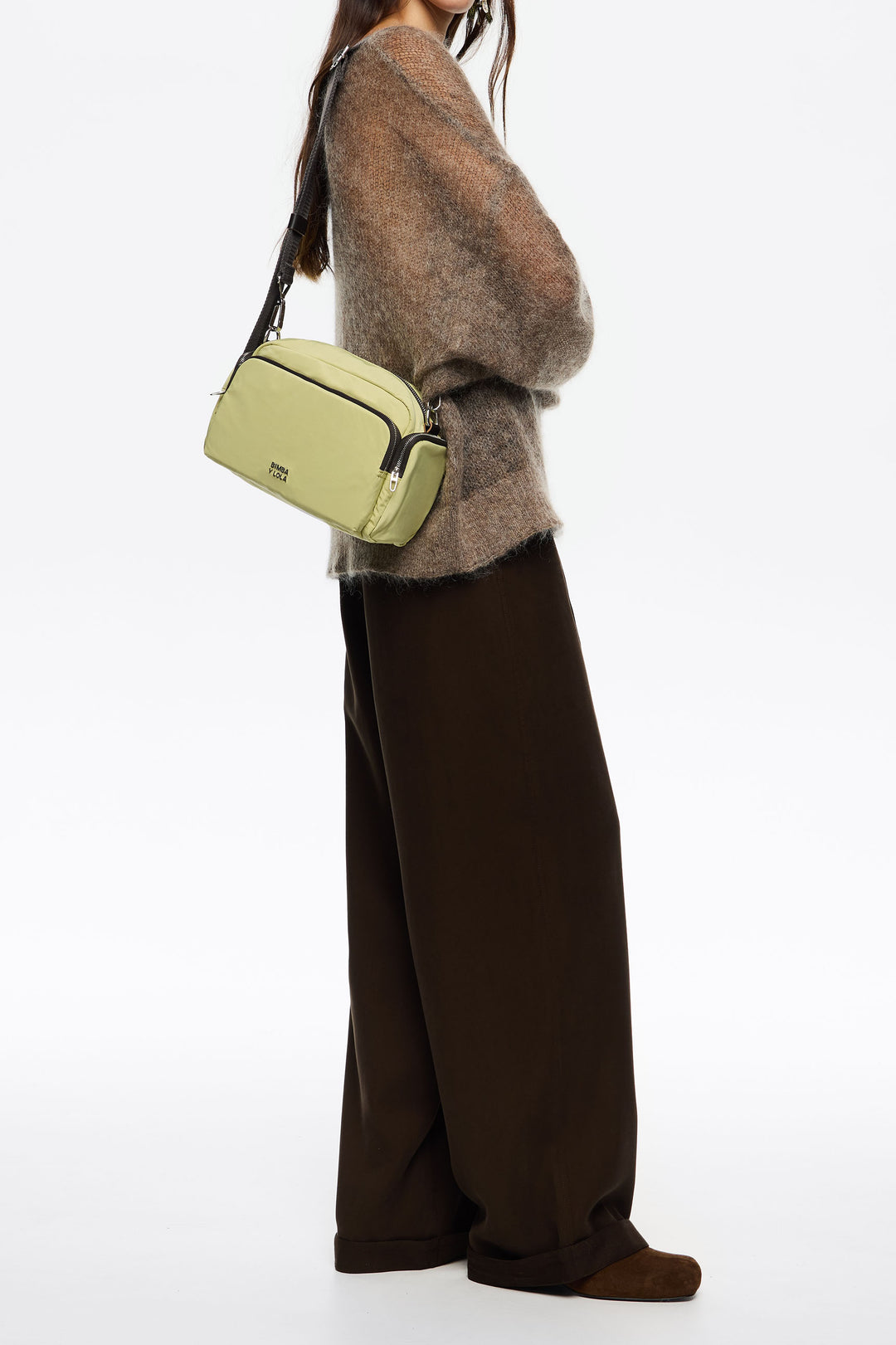 Medium pale lime nylon Pocket crossbody bag