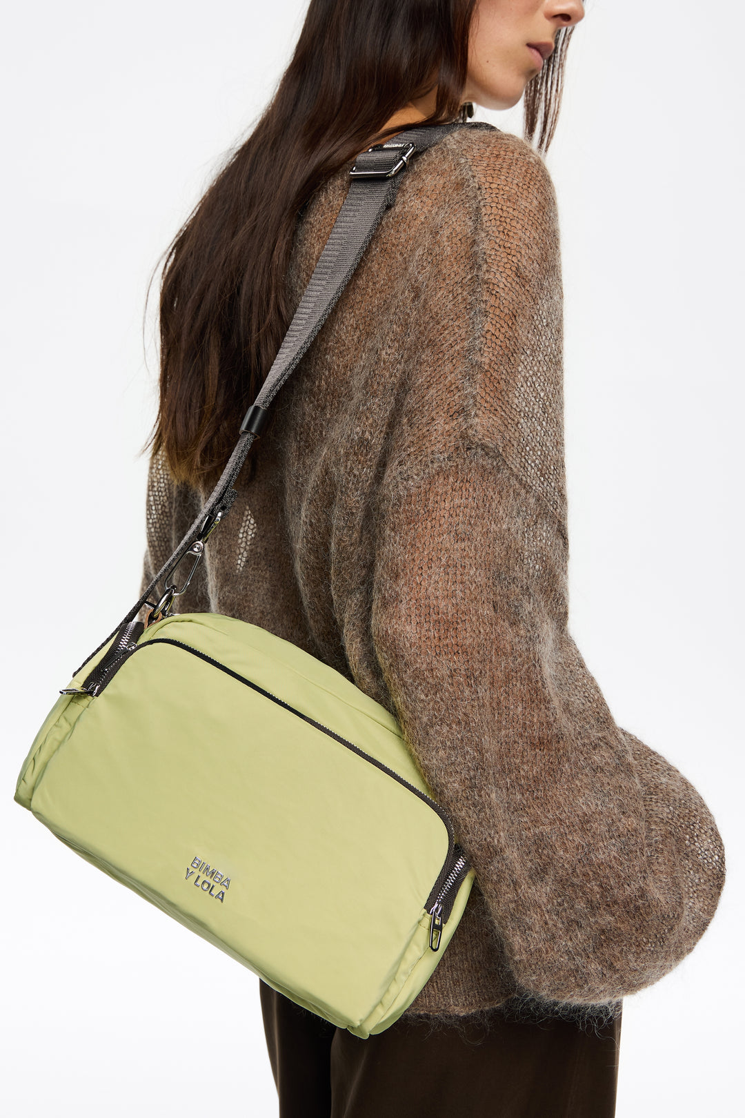 Medium pale lime nylon Pocket crossbody bag