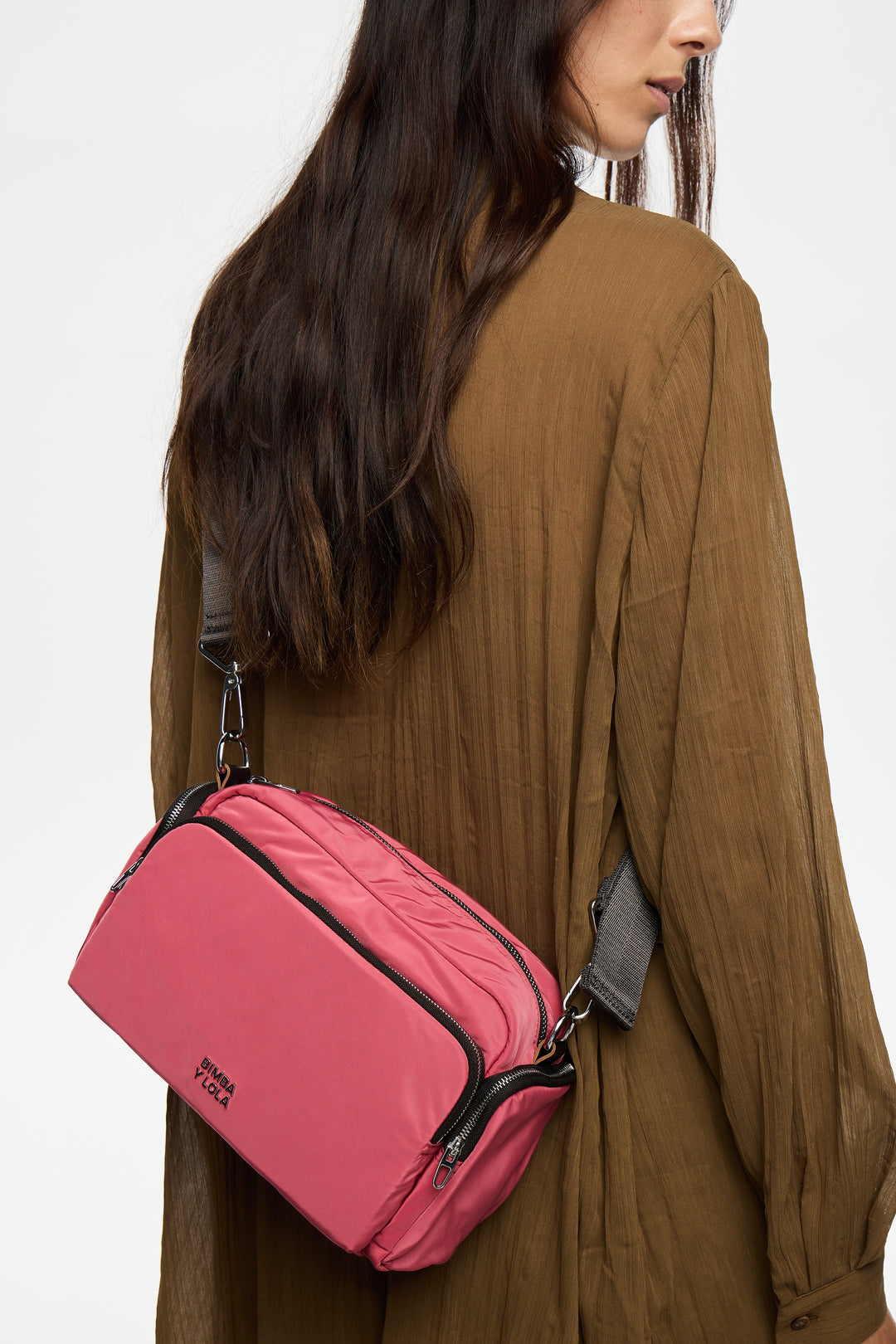 Medium dark pink nylon Pocket crossbody bag