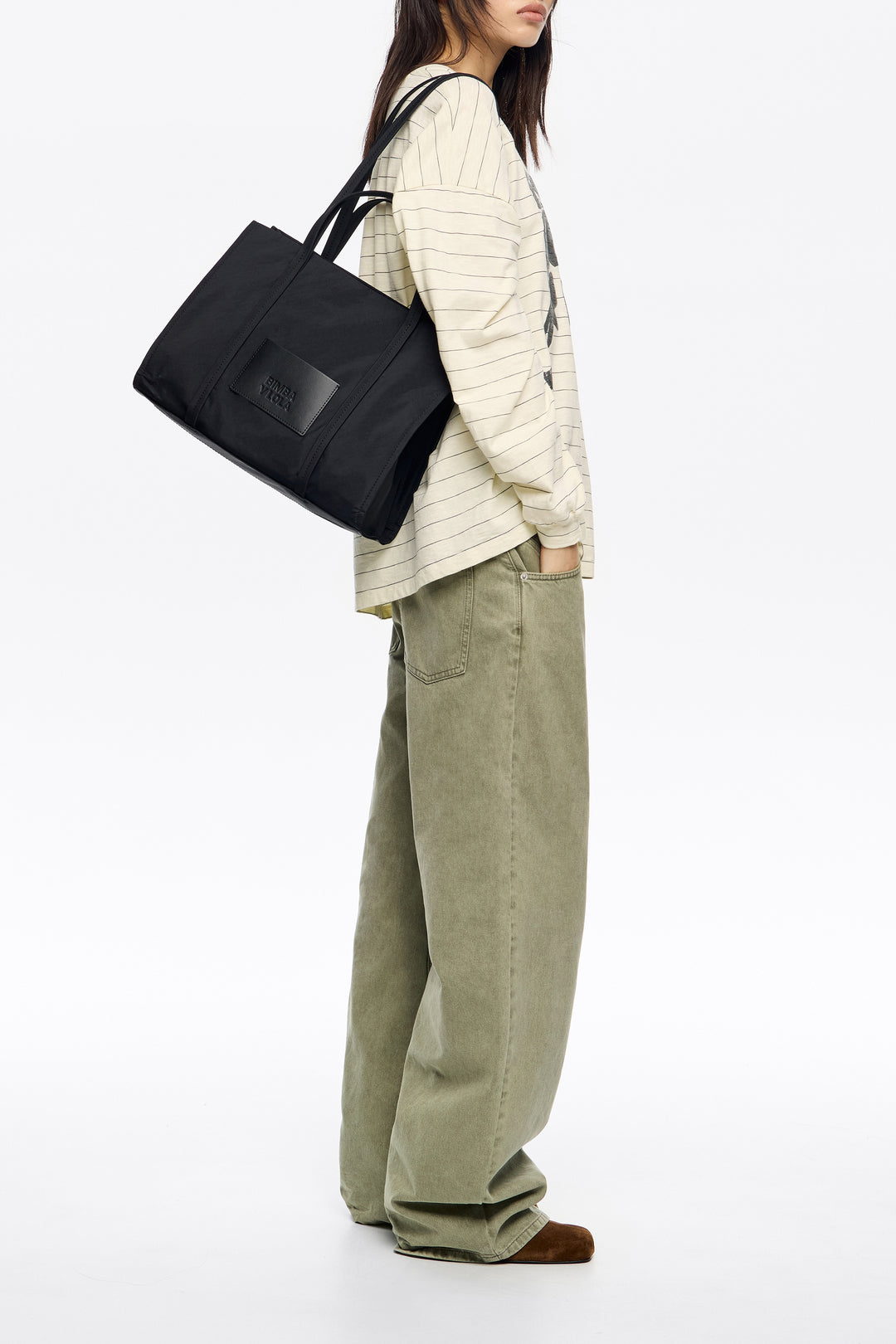 Black nylon shopper bag