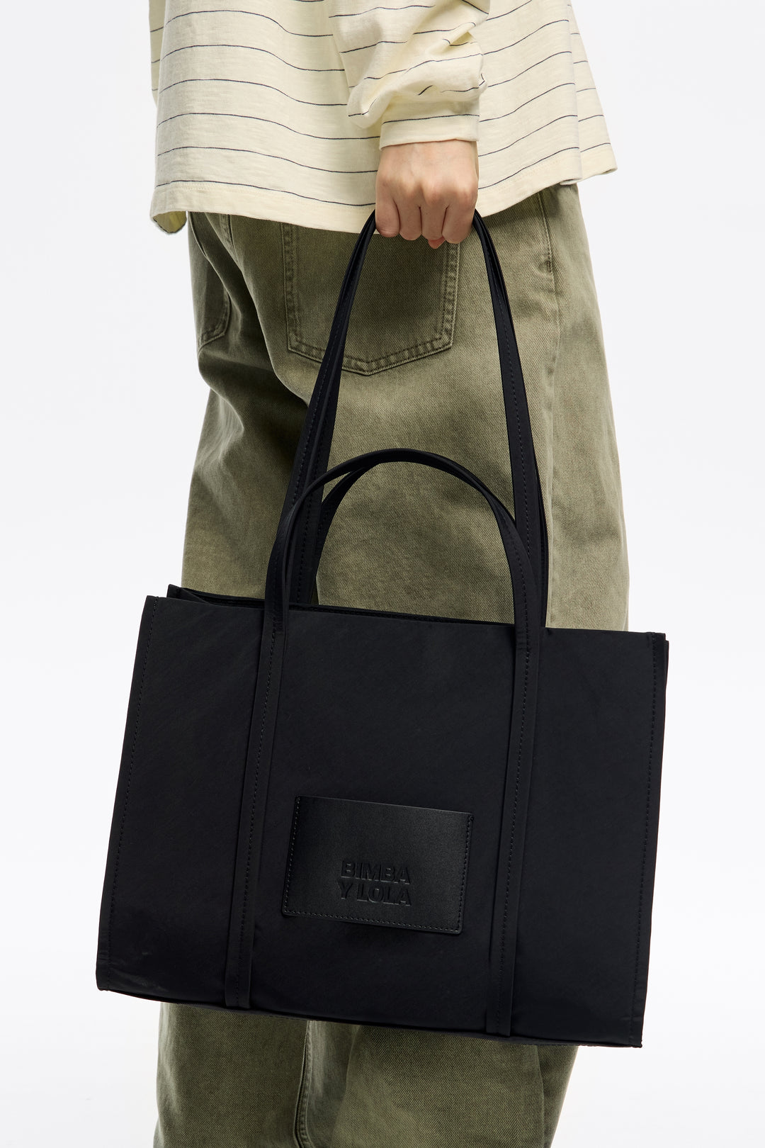 Black nylon shopper bag