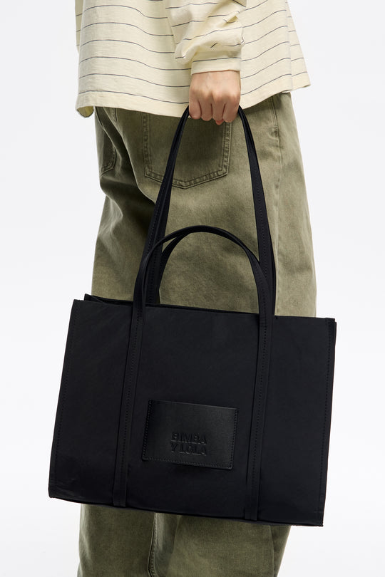 Black nylon shopper bag