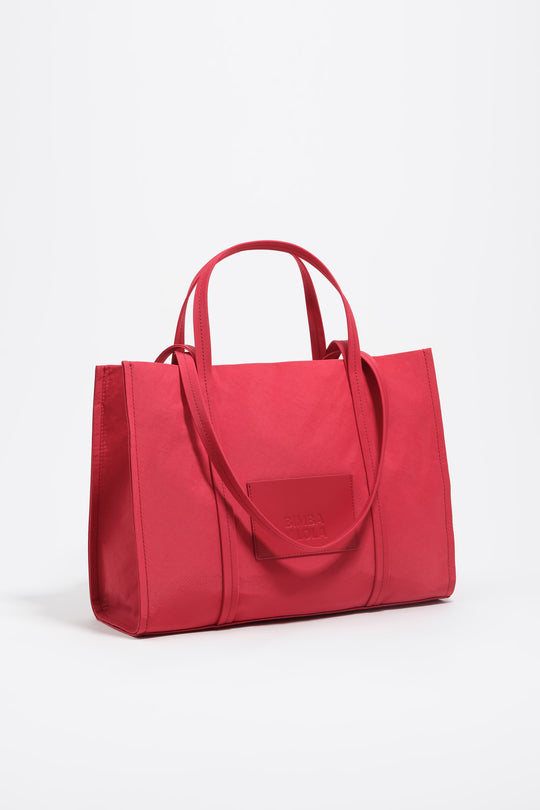 Red nylon shopper bag