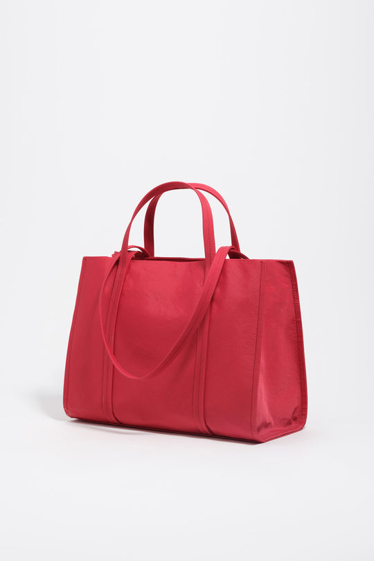 Red nylon shopper bag
