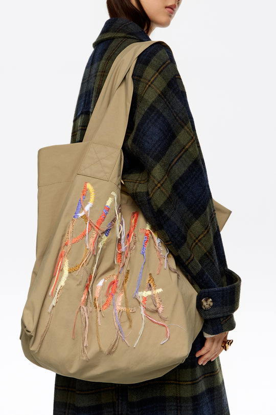 Beige nylon shopper bag