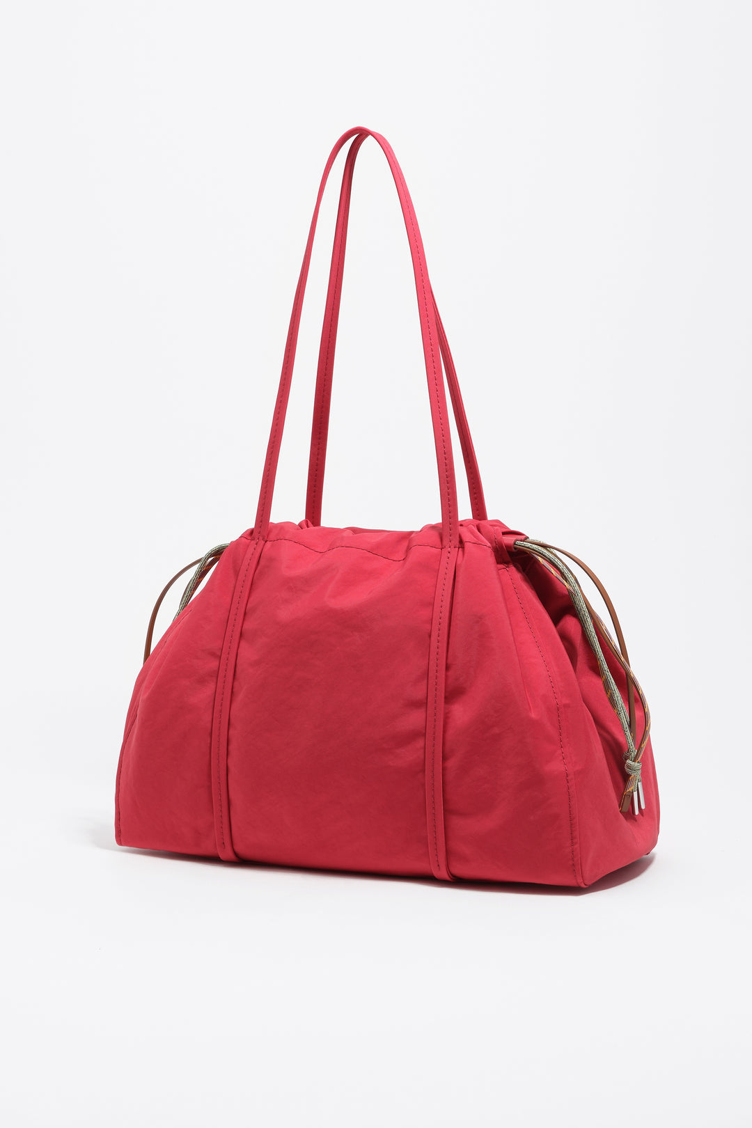 Large red nylon shoulder bag