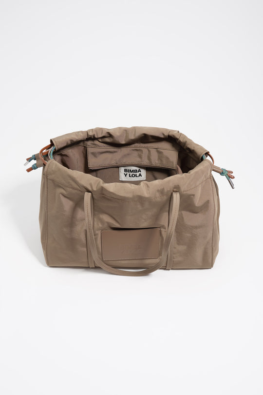 Large taupe nylon shoulder bag