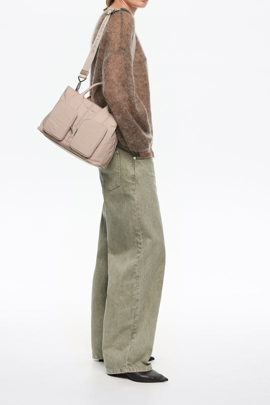Large stone nylon Pocket handbag
