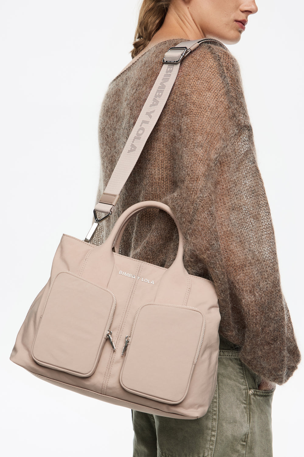 Large stone nylon Pocket handbag