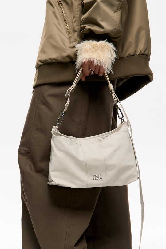 Medium stone white nylon Trapezium bag