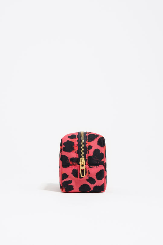 Electric pink Leopard print nylon make-up case