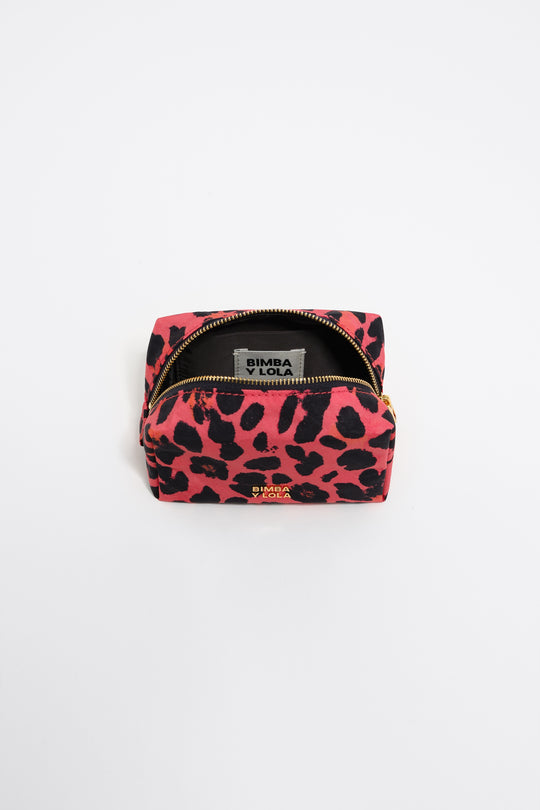 Electric pink Leopard print nylon make-up case