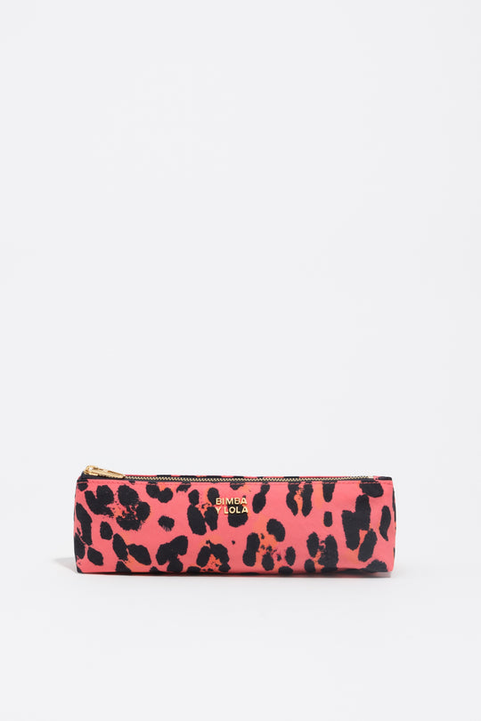 Electric pink Leopard print nylon make-up case